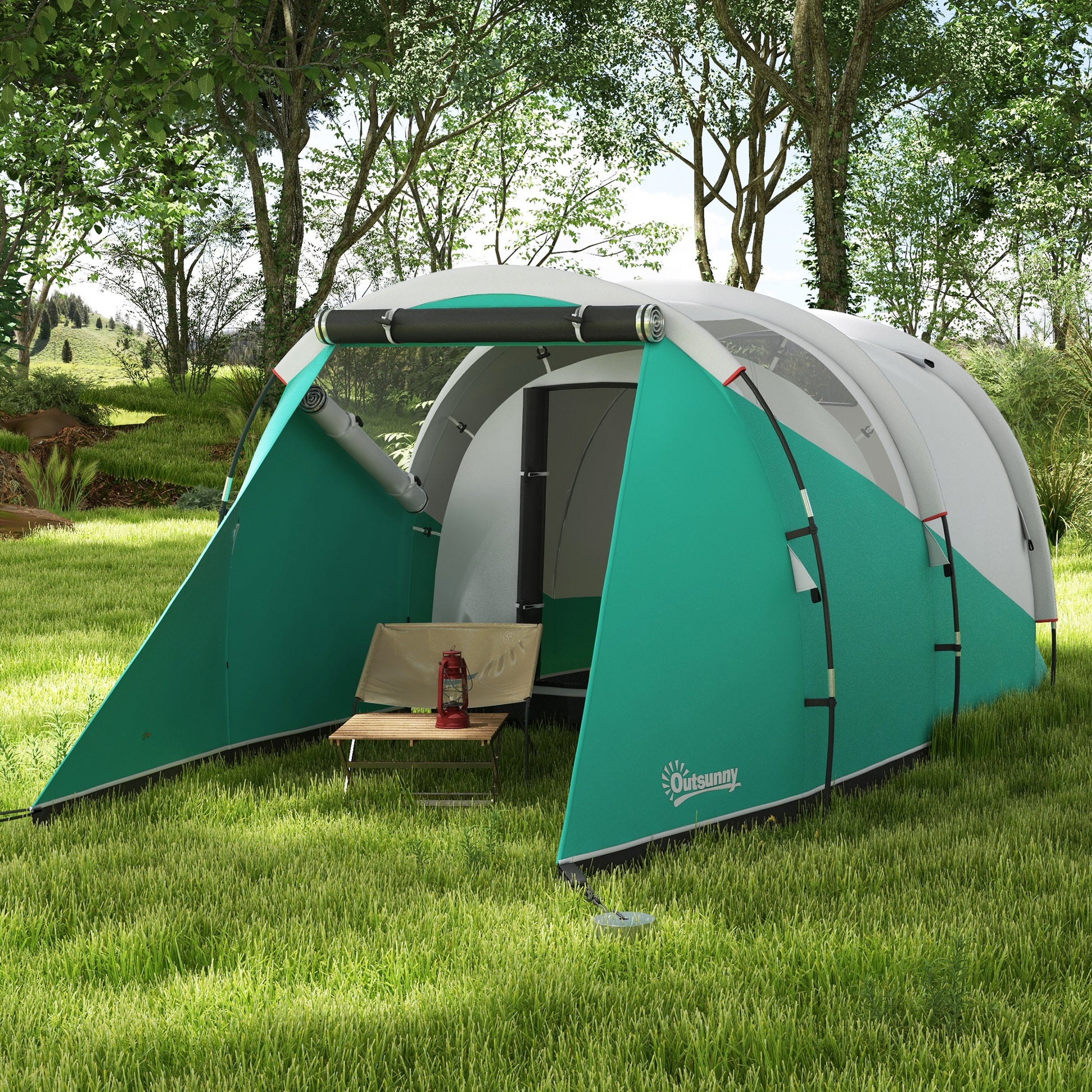 Outsunny 2 Room Camping Tent for 4-5 Man, 3000mm Waterproof Family Tent with Carry Bag, for Fishing Hiking Festival, Green-8