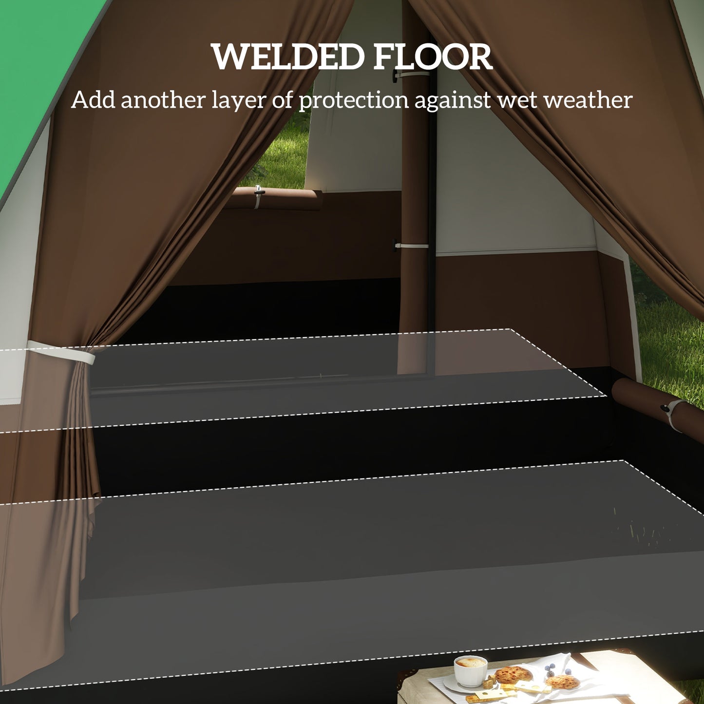 Seven-Man Camping Tent, with Small Rainfly and Accessories in Green | Outsunny-4