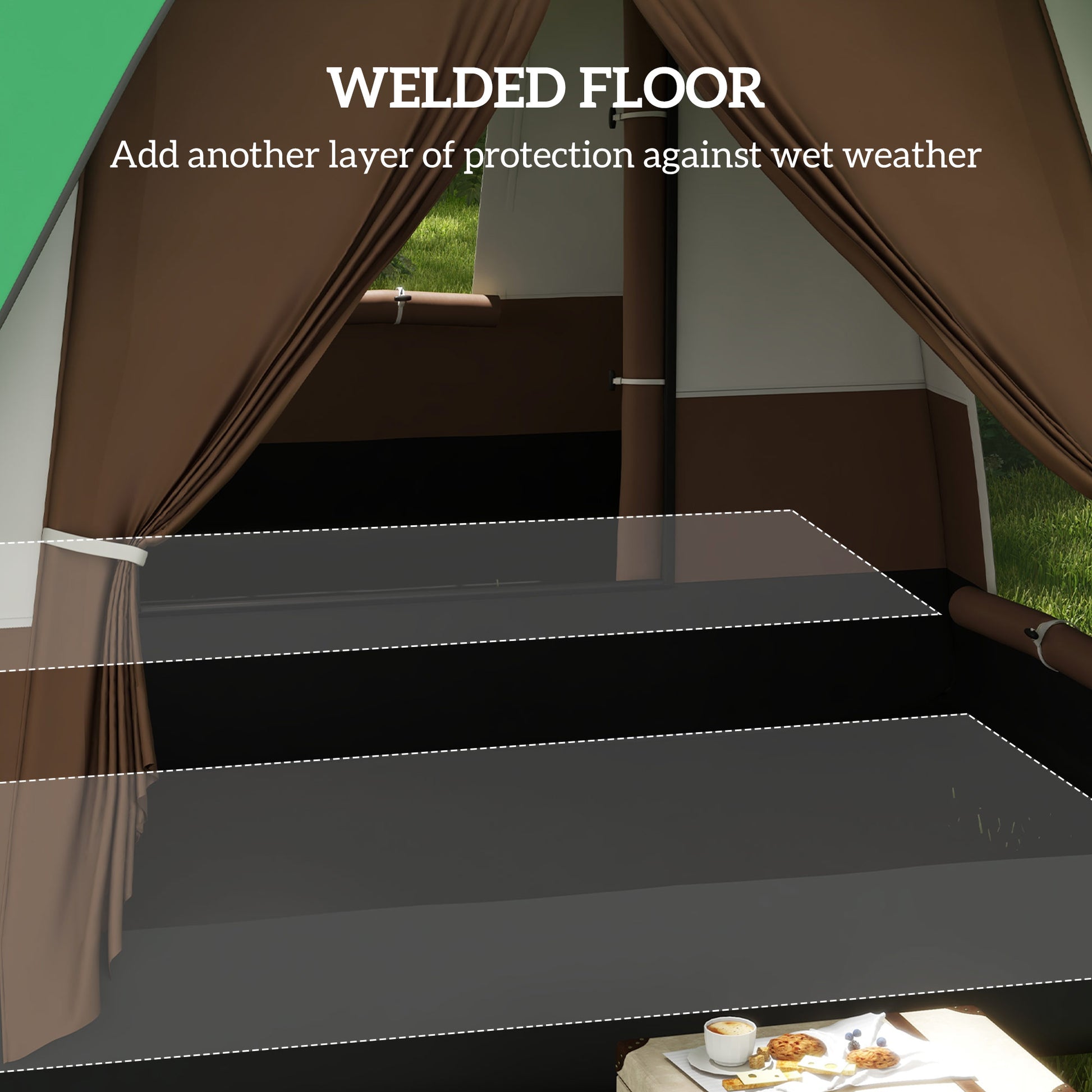Seven-Man Camping Tent, with Small Rainfly and Accessories in Green | Outsunny-4