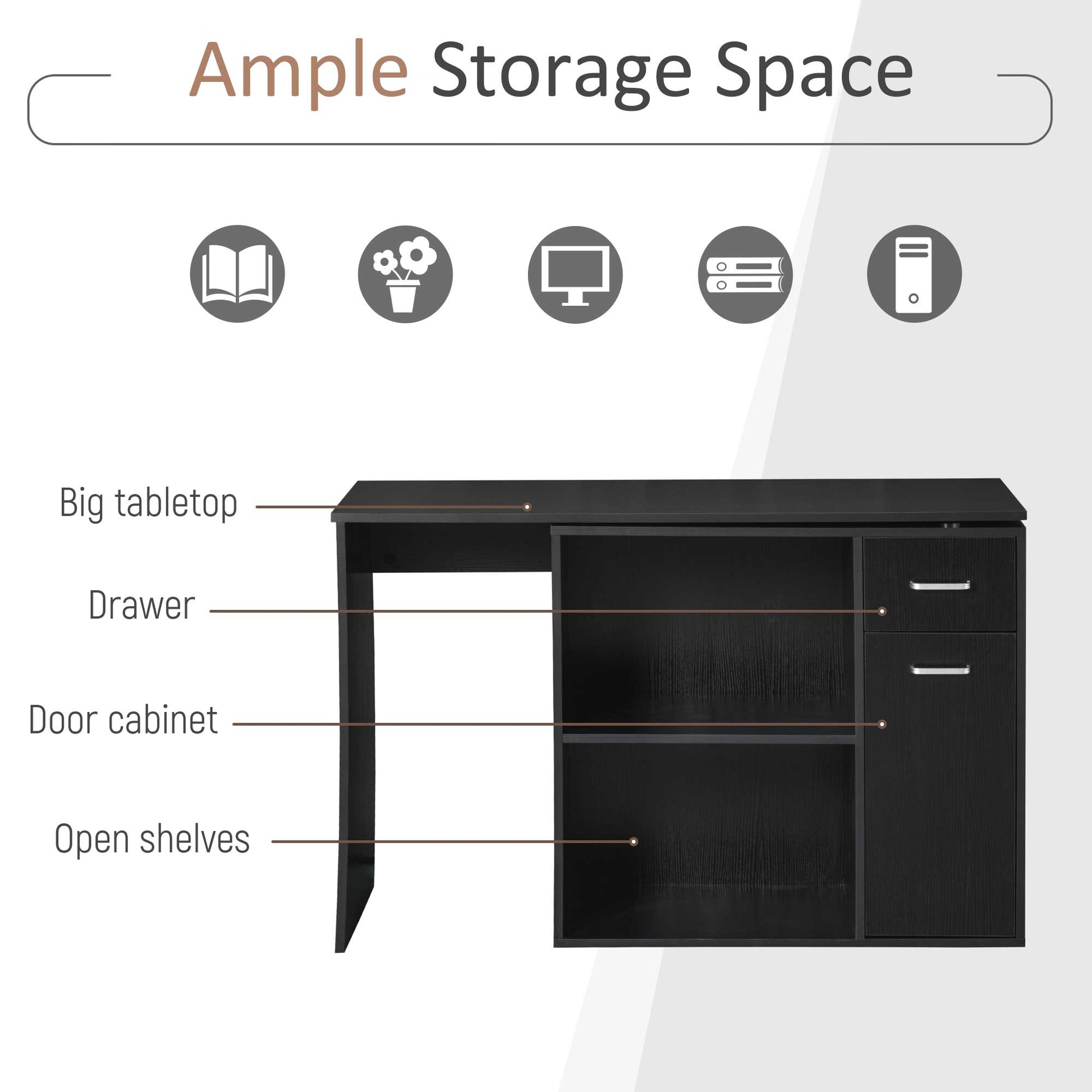 L-Shaped corner computer desk Table Study Table PC Workstation with Storage Shelf Drawer Home Office Black | HOMCOM-4