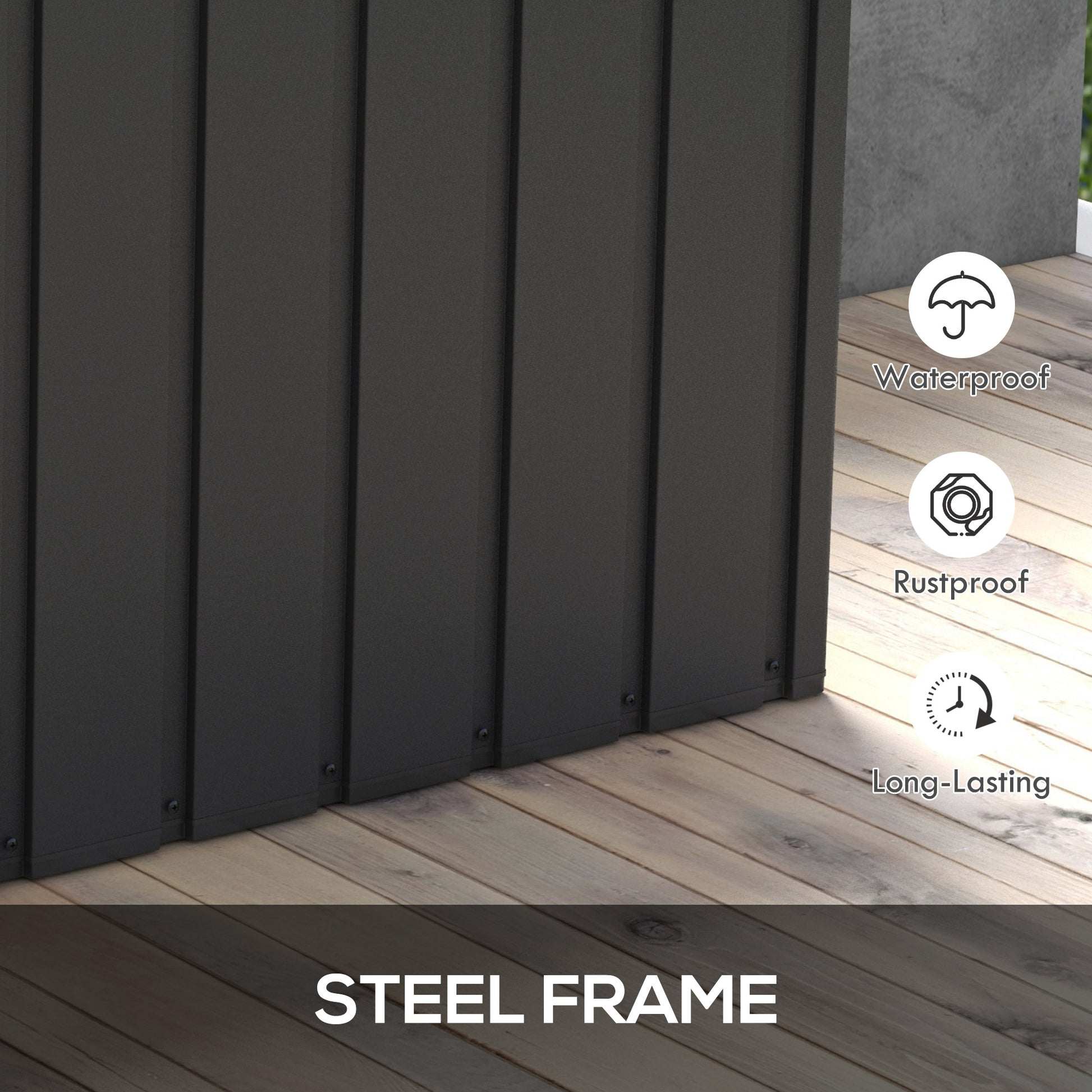 Outsunny 450L Galvanised Steel Garden Storage Box, with Wheels in Dark Grey-3