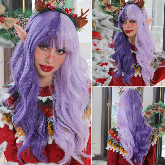 Long Curly Red and Green Synthetic Wig-0
