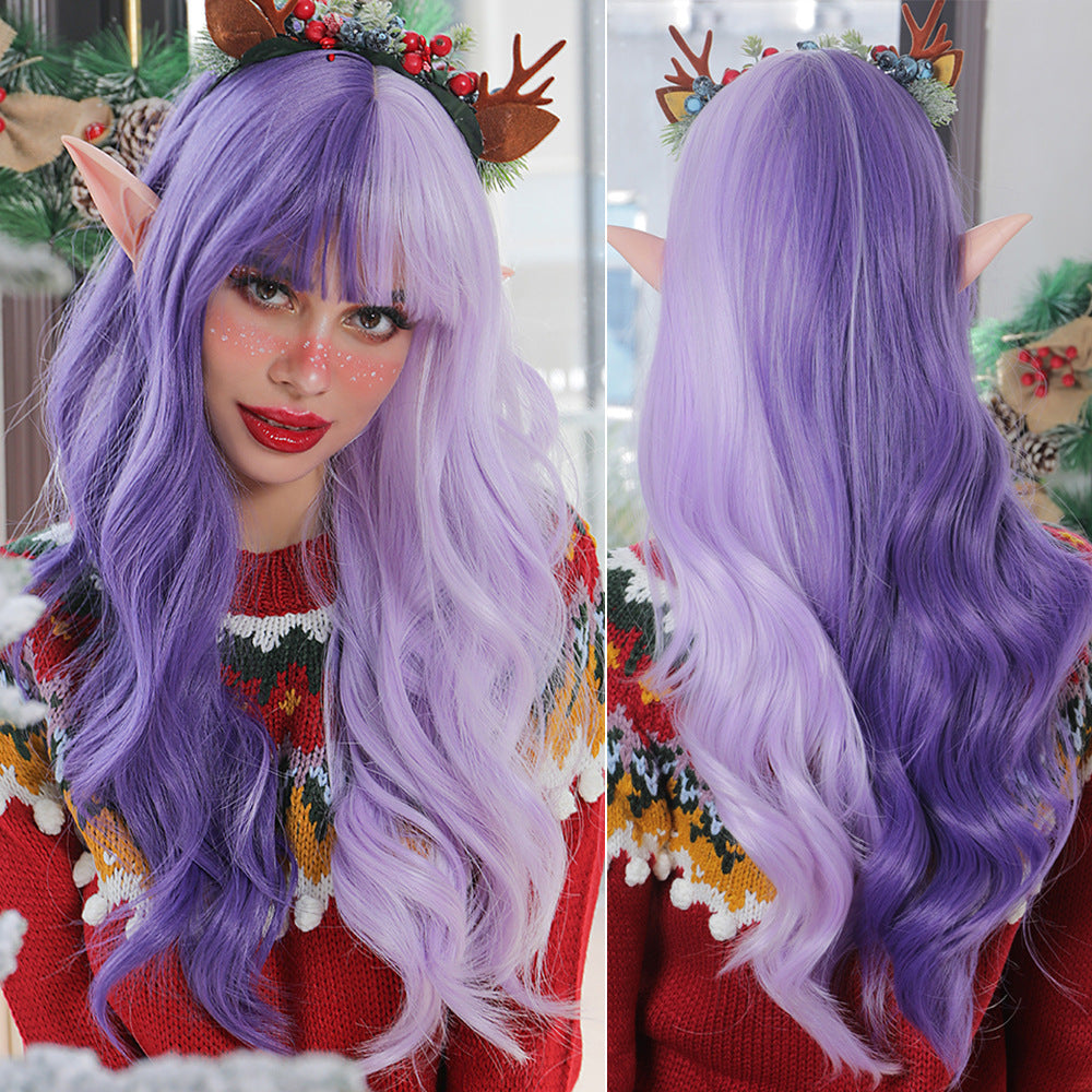 Long Curly Red and Green Synthetic Wig-1