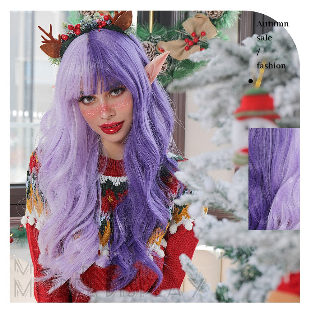 Long Curly Red and Green Synthetic Wig-2