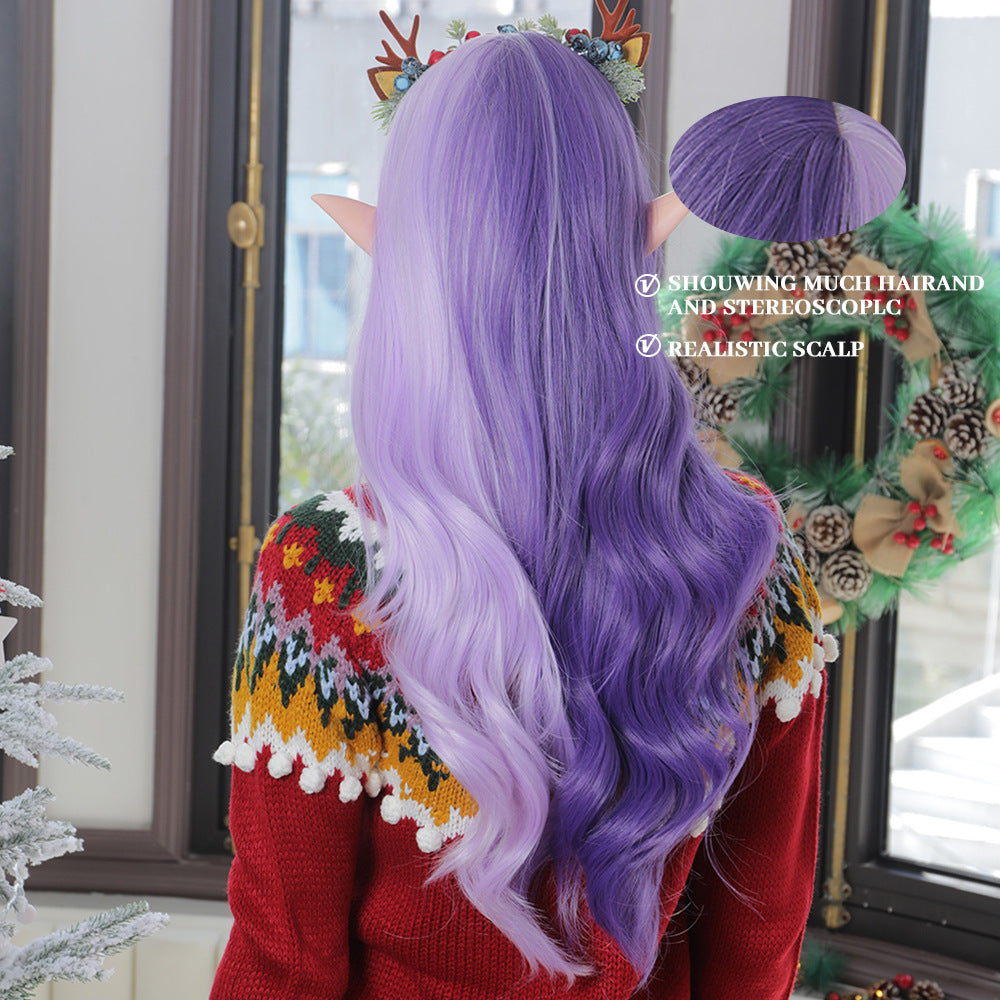 Long Curly Red and Green Synthetic Wig-3