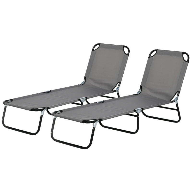 Patio Sun Lounger with 5-Position Adjustable Backrest, Weather-Resistant Oxford Fabric, Grey | Outsunny-0