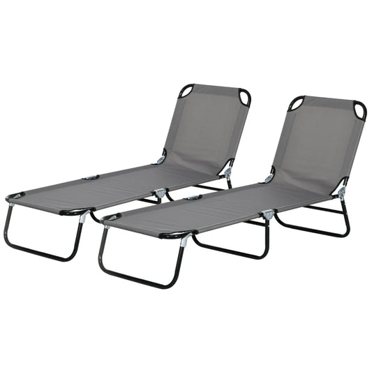 Patio Sun Lounger with 5-Position Adjustable Backrest, Weather-Resistant Oxford Fabric, Grey | Outsunny-0