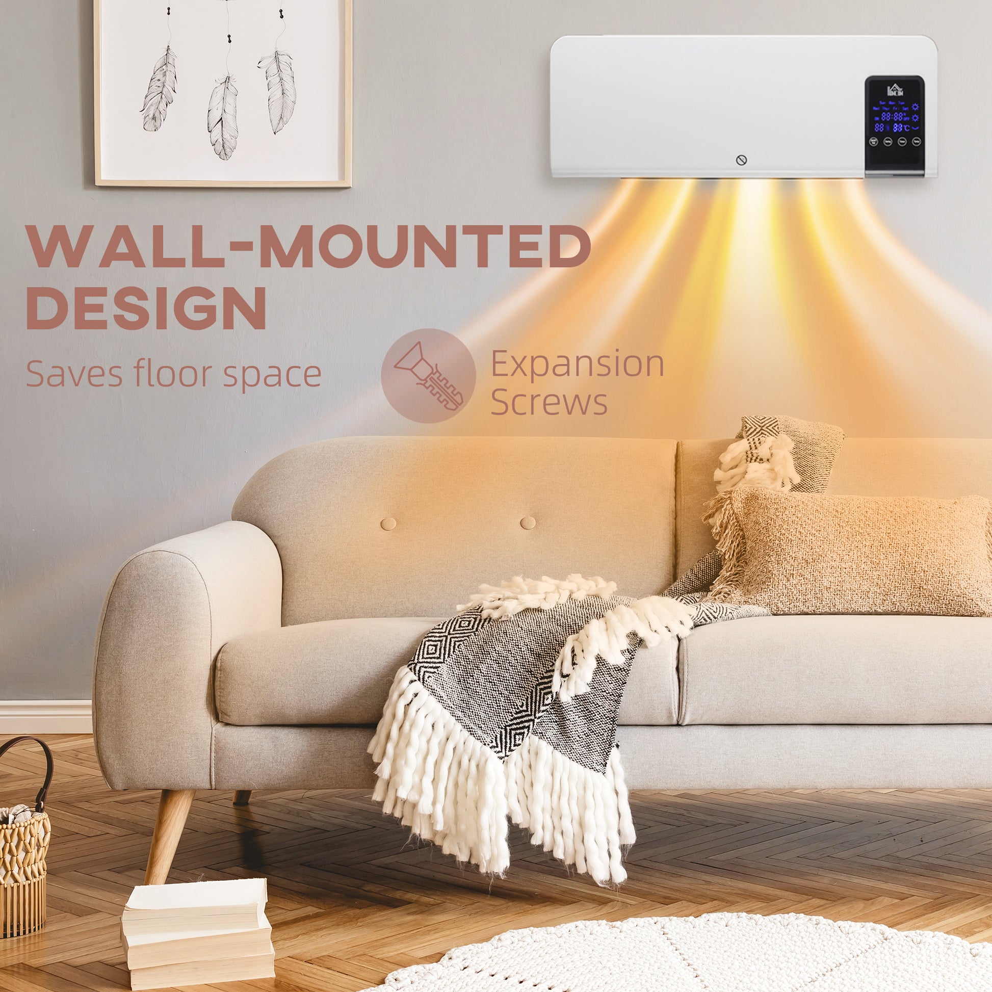 HOMCOM Electric Heater, 2000W Wall Mounted Space Heater with Remote Control, 2 Modes, Timer, Oscillation, Overheat Protection, Ceramic Heater in White-6