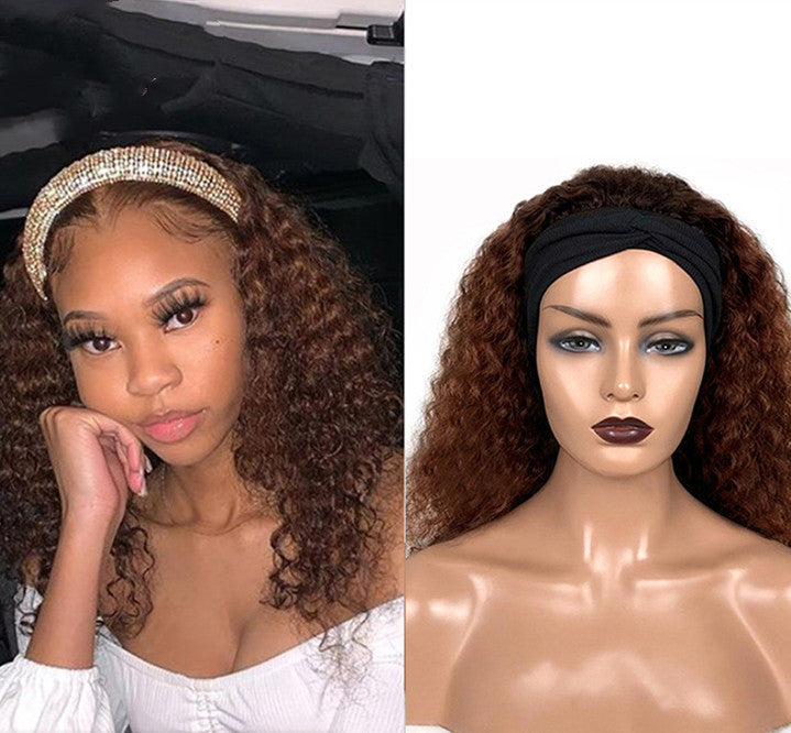 Natural Style Human Hair Jerry Curly Headband Wig-1