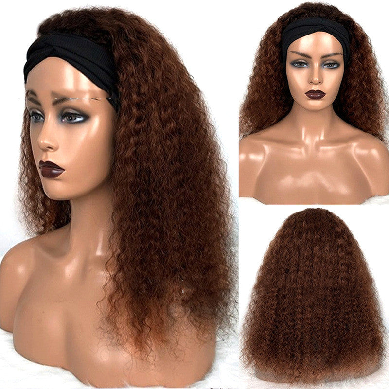 Natural Style Human Hair Jerry Curly Headband Wig-3