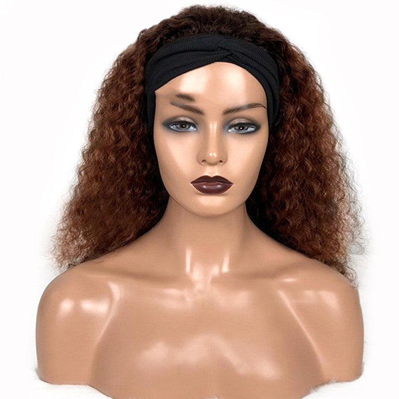 Natural Style Human Hair Jerry Curly Headband Wig-4