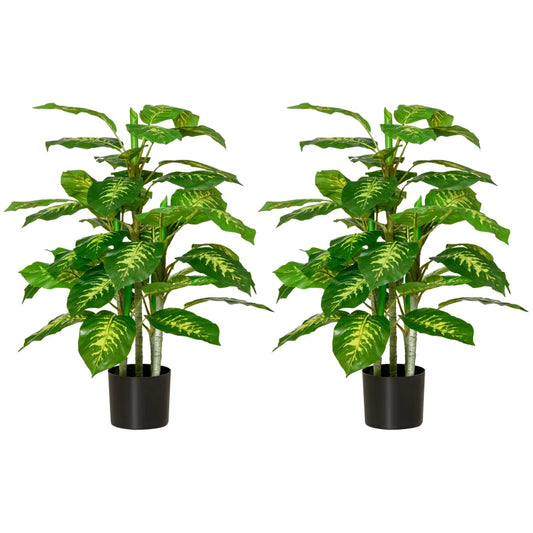 2 PCs Artificial Evergreen Tree Fake Decorative Plant in Nursery Pot for Indoor Outdoor Décor in Green by HOMCOM-0