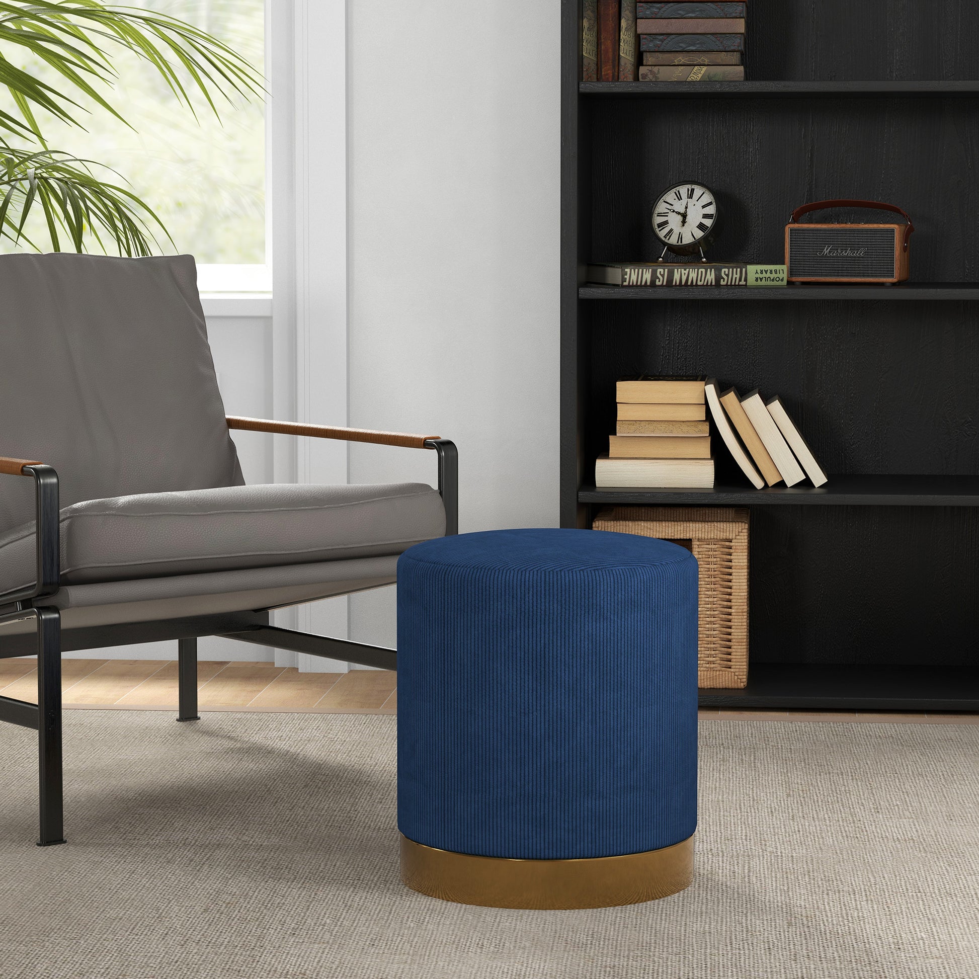 HOMCOM Soft Padded Corduroy Footstool in Dark Blue-8