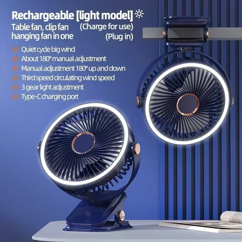 Portable 8000mAh Camping Fan with LED Light-7