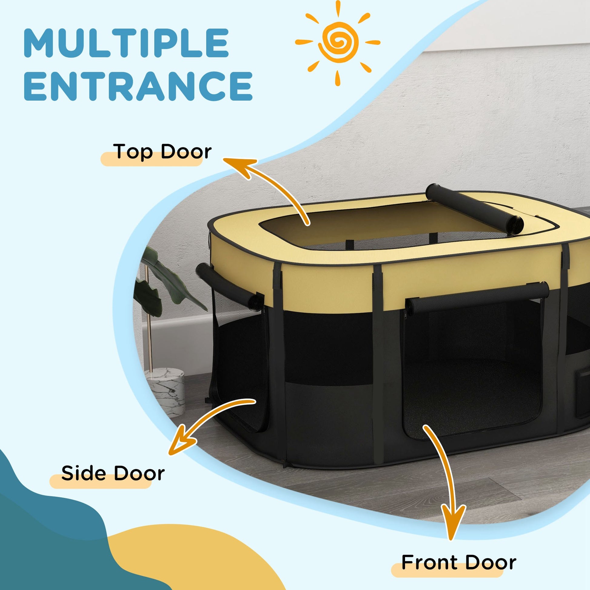 Foldable Dog Pen with Storage Bag for Indoor/Outdoor Use, Yellow | PawHut-3