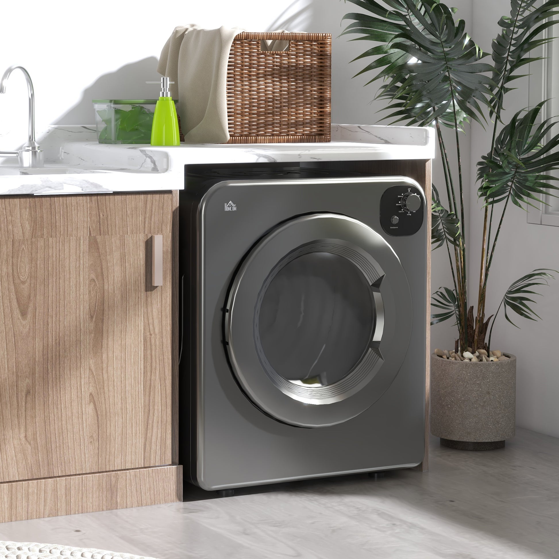 HOMCOM 6kg Vented Tumble Dryer, Freestanding, Wall Mounted, Stackable, Portable Dryer with 7 Programmers, Grey-8