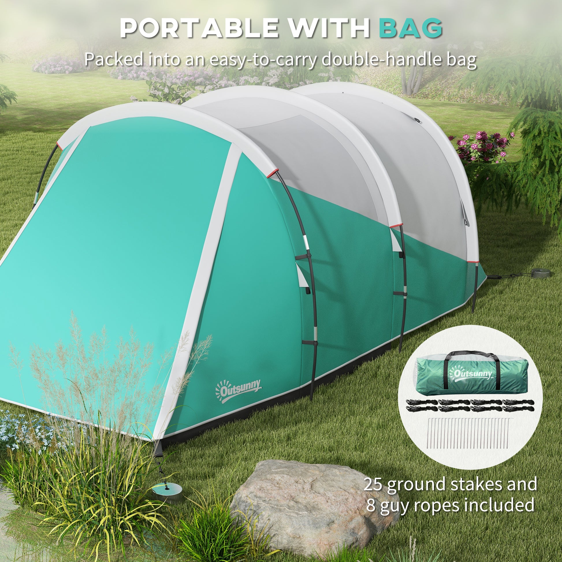 Outsunny 2 Room Camping Tent for 4-5 Man, 3000mm Waterproof Family Tent with Carry Bag, for Fishing Hiking Festival, Green-6