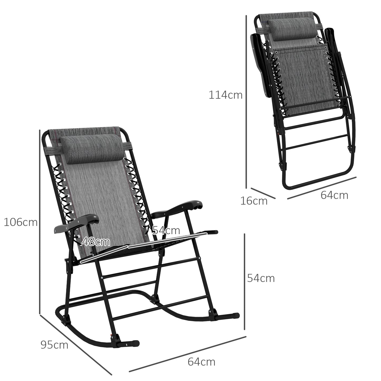 Folding Rocking Chair Outdoor Portable Zero Gravity Chair with Headrest in Grey | Outsunny-1