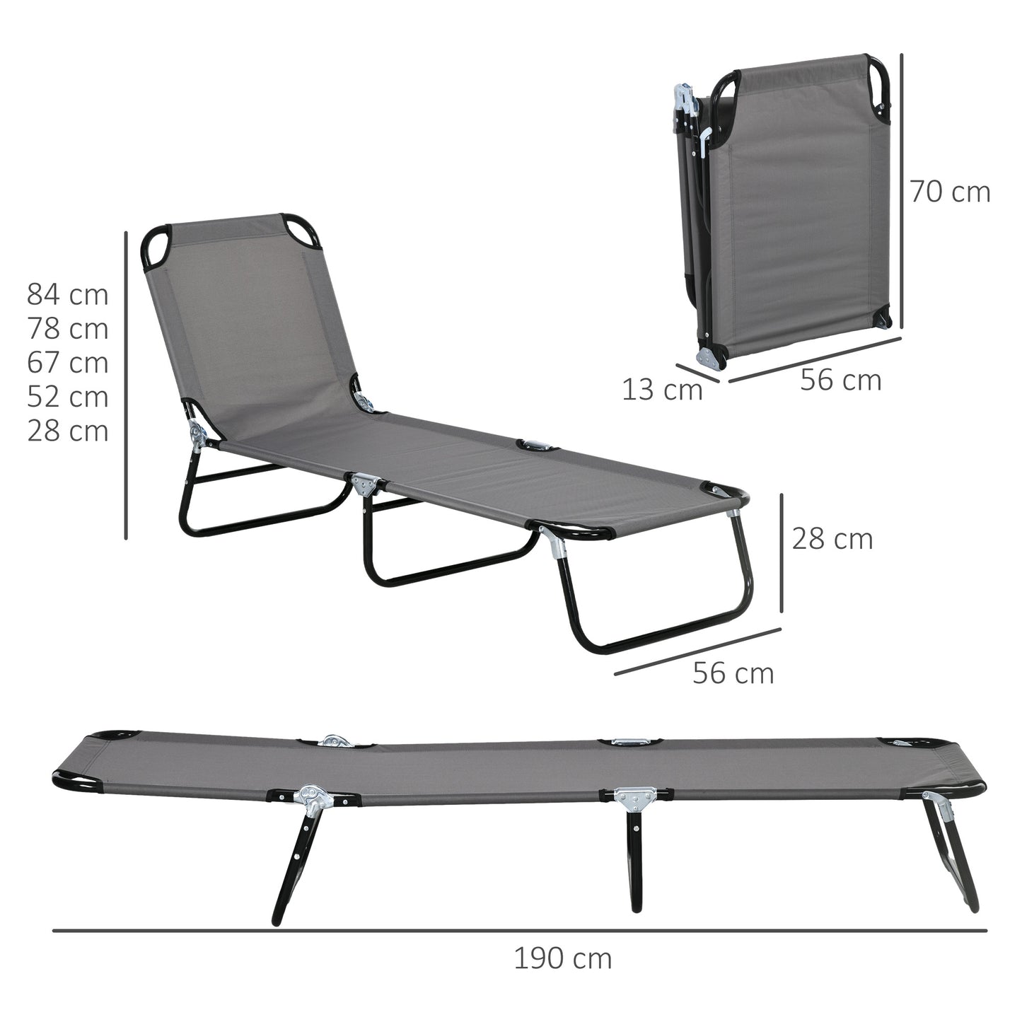 Patio Sun Lounger with 5-Position Adjustable Backrest, Weather-Resistant Oxford Fabric, Grey | Outsunny-1