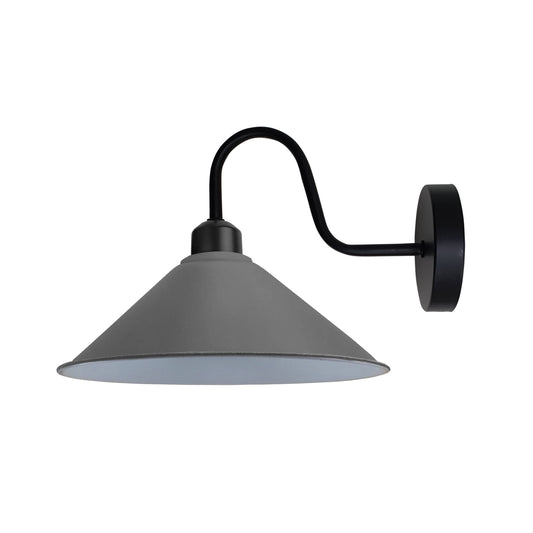 Grey Wall Light FixtureBlack Wall Sconce E27 Base Socket Screw Type WallMounted Swan Neck Cone Shape Shade-0