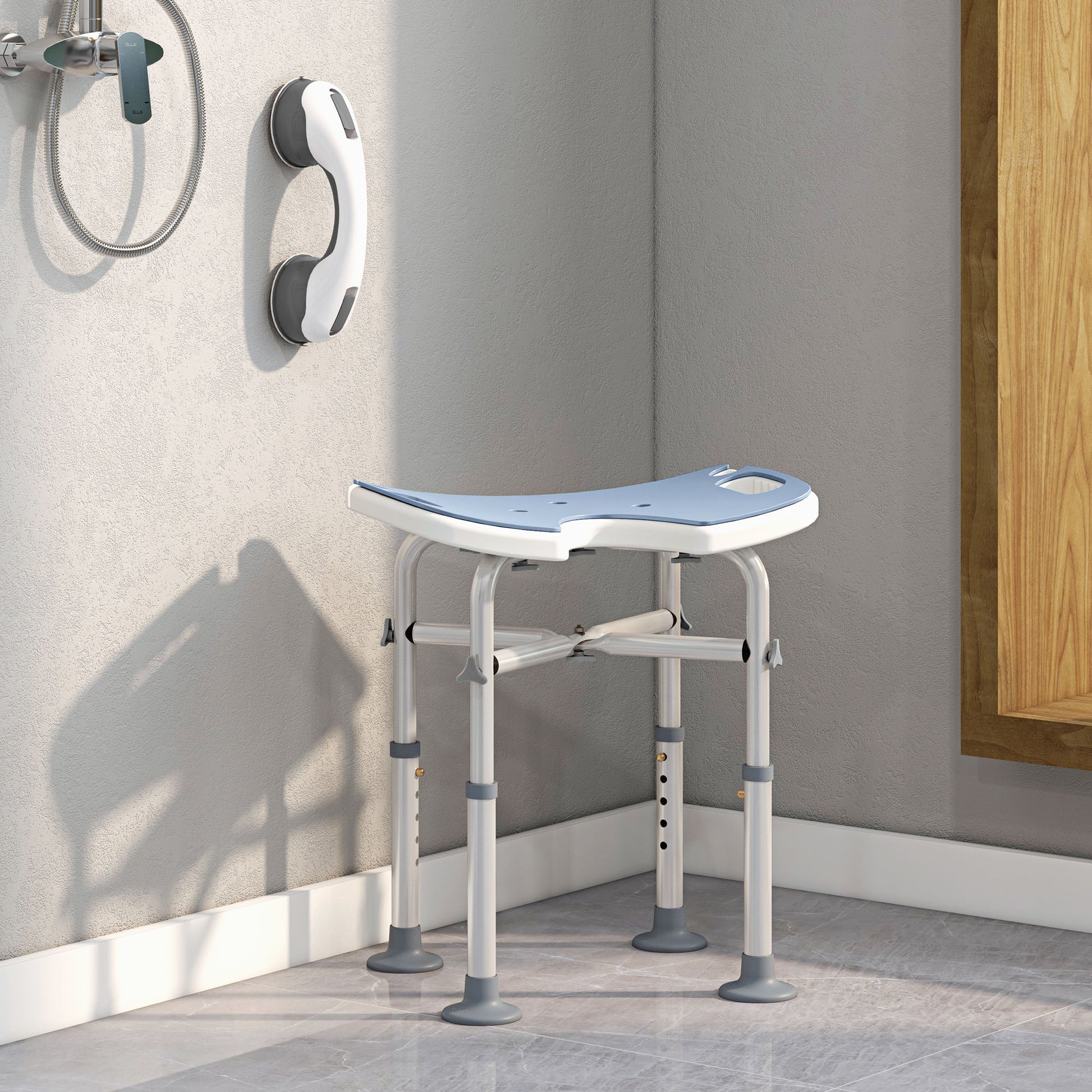HOMCOM 39-51.5cm 'U' Seat Padded Shower Stool in Light Blue-8