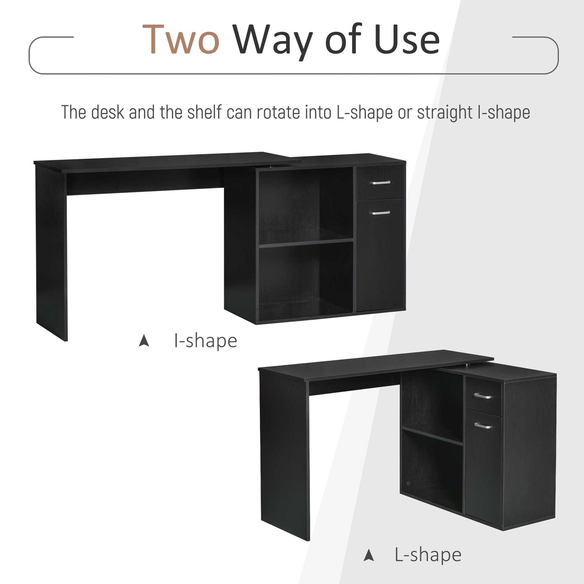 L-Shaped corner computer desk Table Study Table PC Workstation with Storage Shelf Drawer Home Office Black | HOMCOM-3