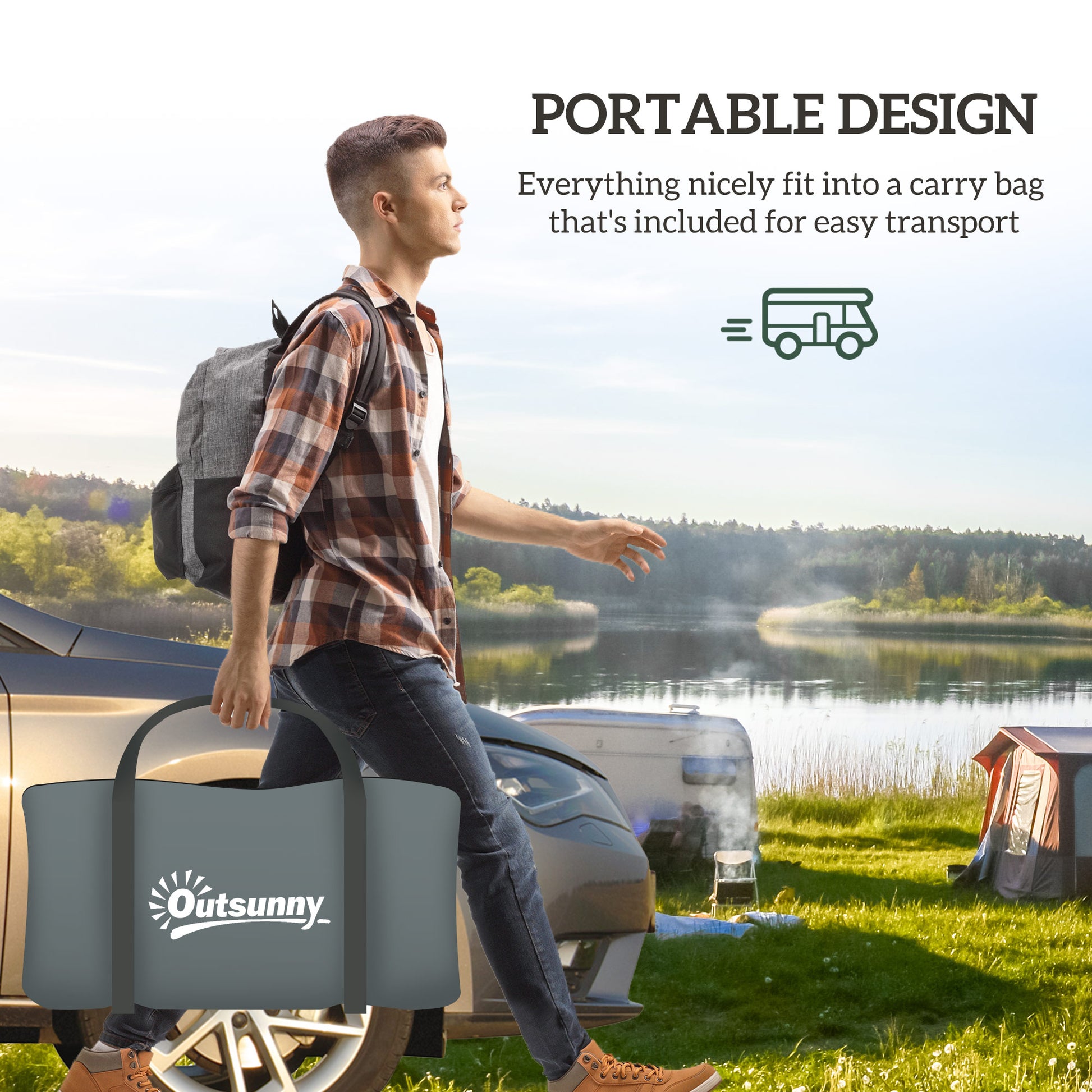 Seven-Man Camping Tent, with Small Rainfly and Accessories in Green | Outsunny-5