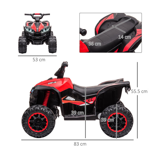 12V Ride-On Quad Bike w/ Music, Horn, for Ages 3-5 Years - Red | HOMCOM-1