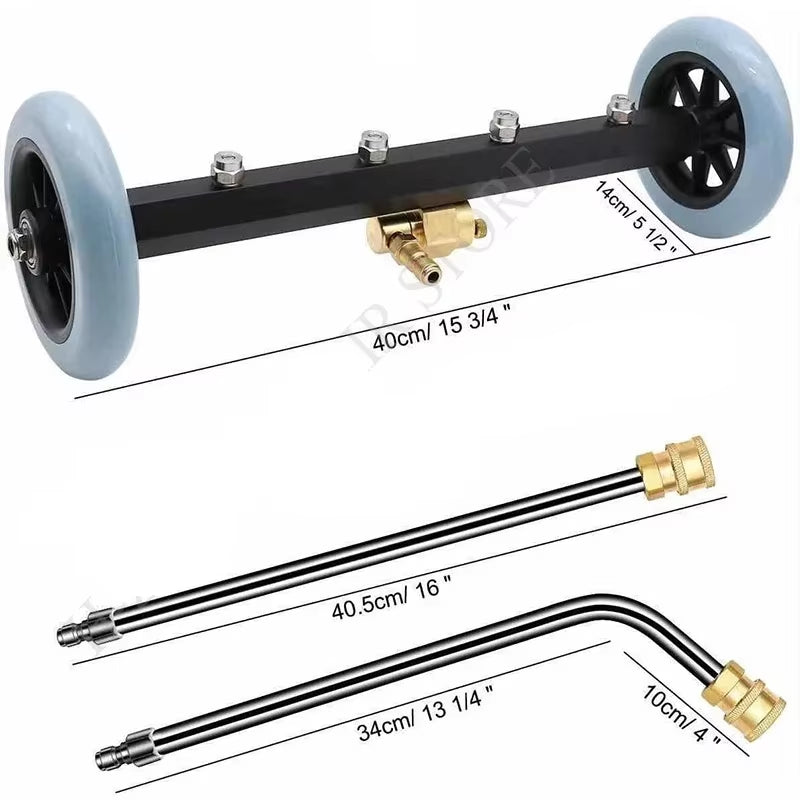 5000PSI Car Chassis High Pressure Washer 16 Inch Electric Car Washing Locomotive Bottom Water Broom with 2 Extension Rods