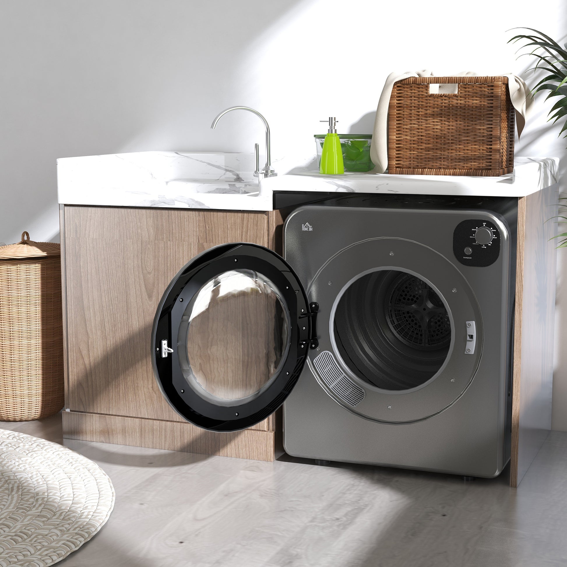 HOMCOM 6kg Vented Tumble Dryer, Freestanding, Wall Mounted, Stackable, Portable Dryer with 7 Programmers, Grey-7