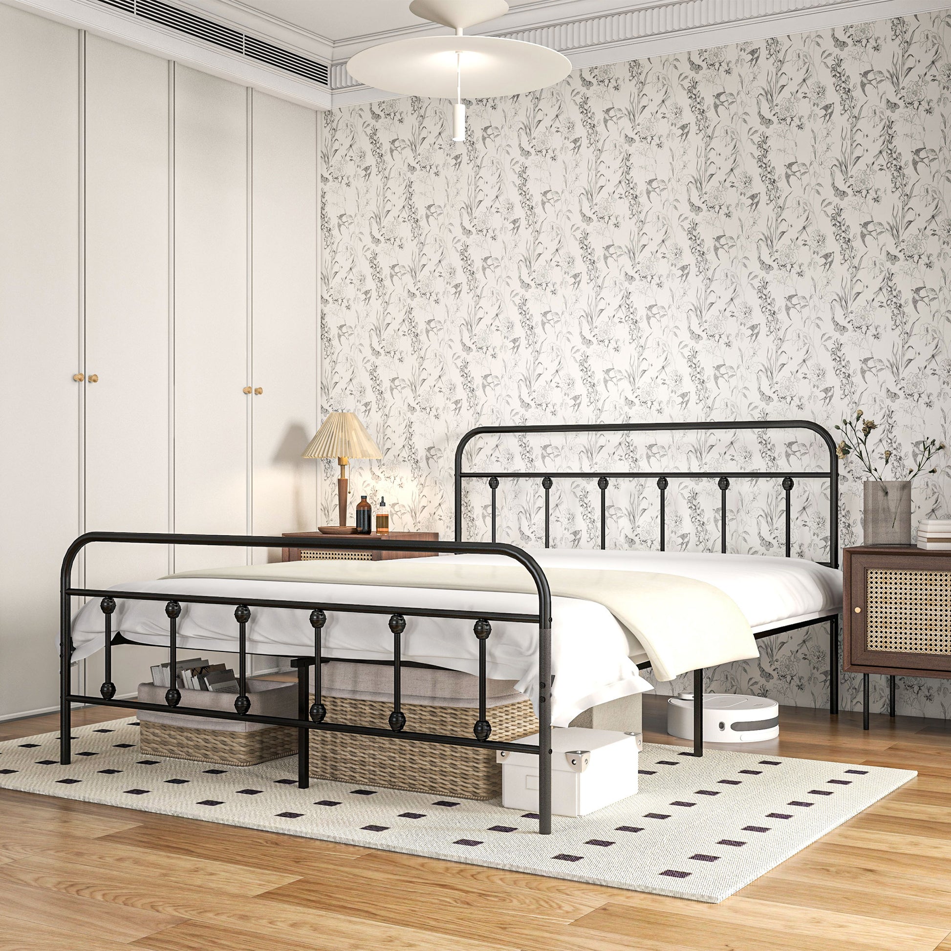 HOMCOM 5ft King Platform Bed Frame with Underbed Storage Tall Headboard Steel Slat, No Box Spring Needed, Easy Assembly in Black-7