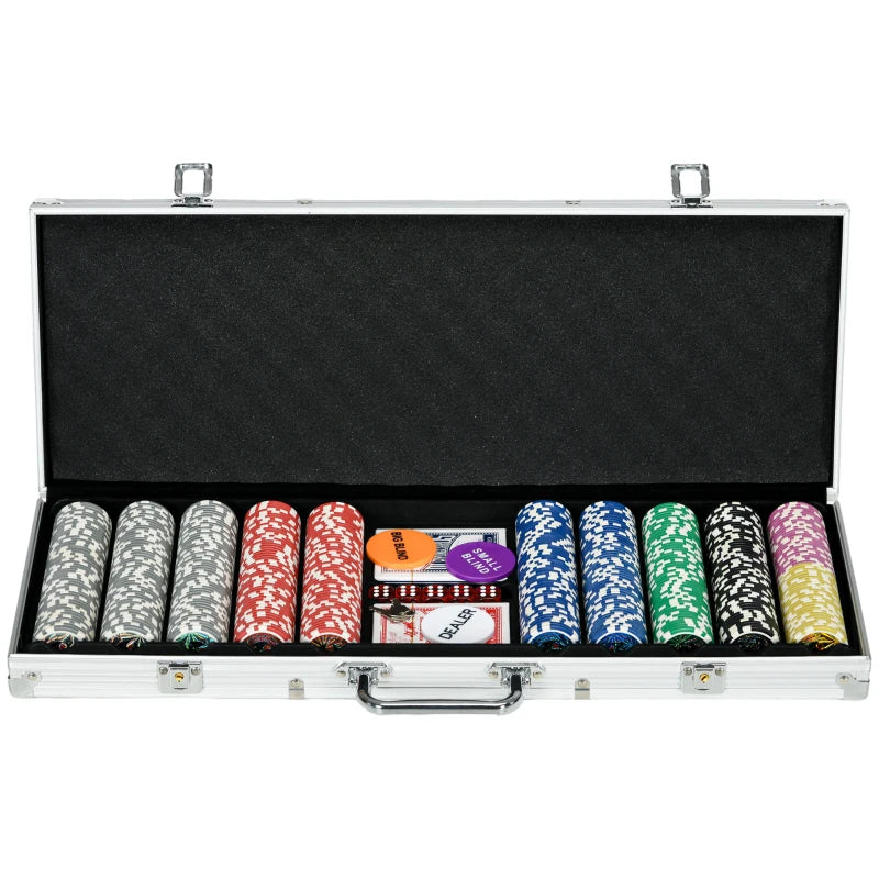 Luxury 500PCS Poker Chips Set, Complete with Gaming Mat, Chips, Dual Card Decks, Dealer Button, 5 Dice, Ultimate Game Night Kit | SPORTNOW-0