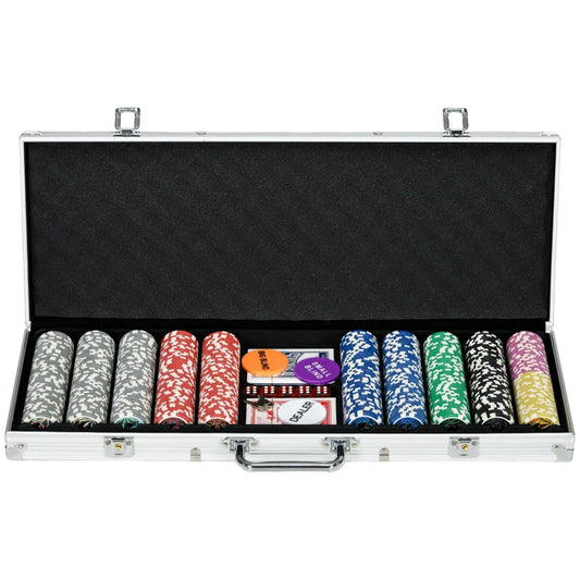 Luxury 500PCS Poker Chips Set, Complete with Gaming Mat, Chips, Dual Card Decks, Dealer Button, 5 Dice, Ultimate Game Night Kit | SPORTNOW-0