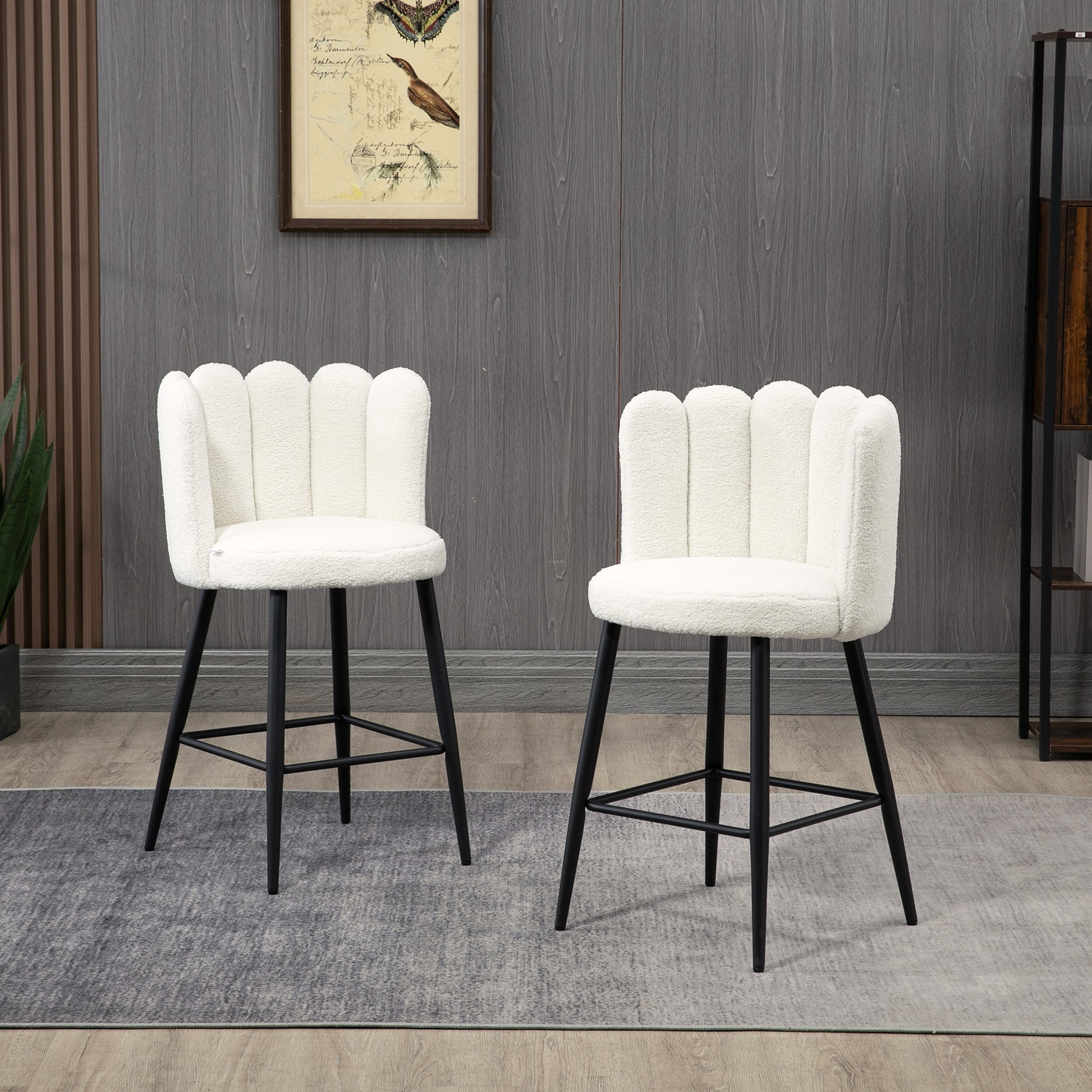 Bar Stools Set of 2, Faux Cashmere Upholstered Breakfast Bar Chairs, Modern Counter Bar Stool w/ Backs, Footrest & Steel Base, Cream | HOMCOM-7