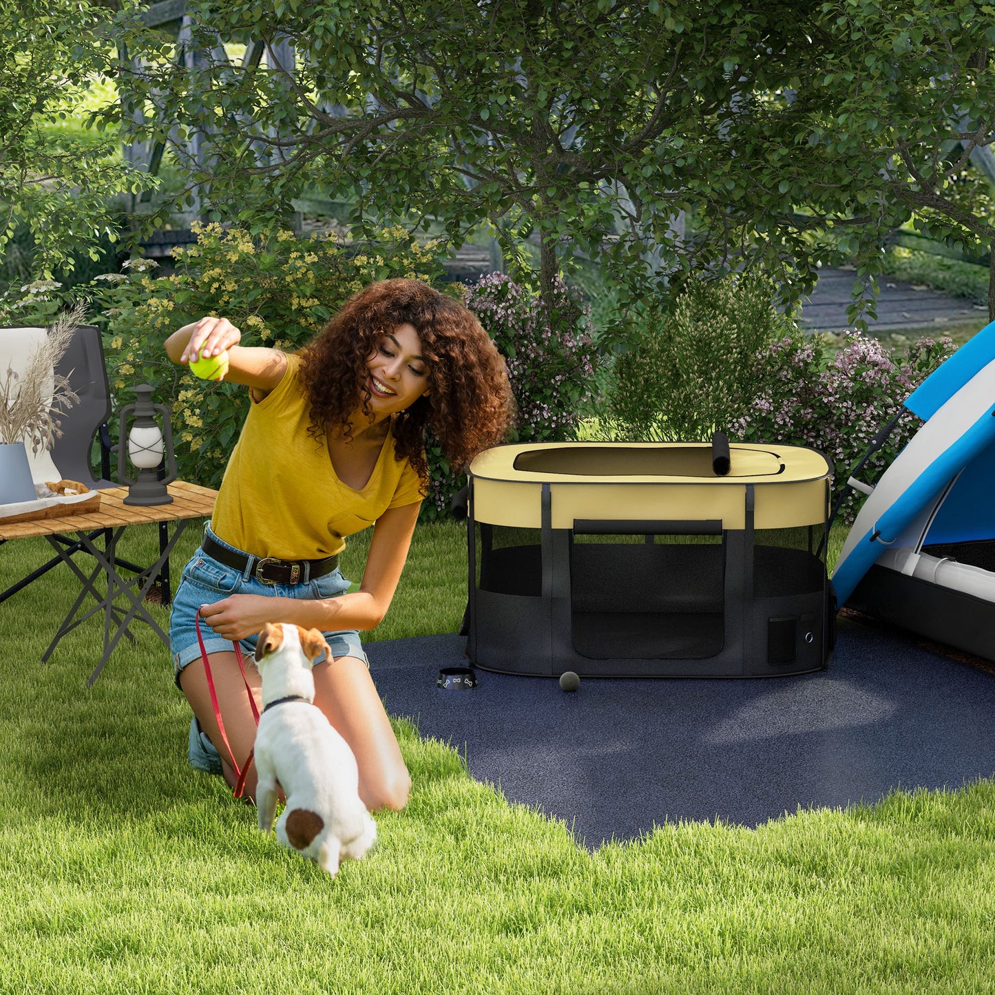 Foldable Dog Pen with Storage Bag for Indoor/Outdoor Use, Yellow | PawHut-8