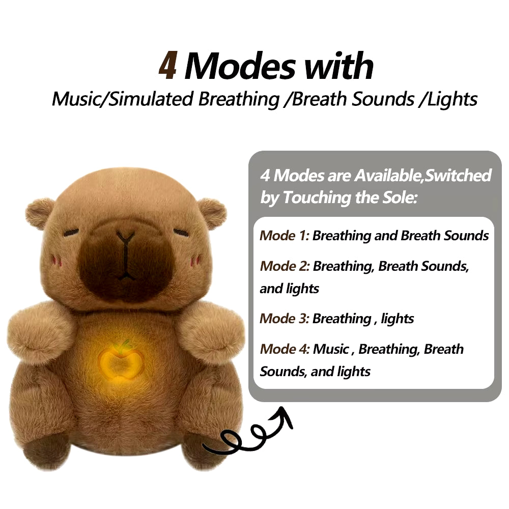 4 MODES Original Sleeping Time Baby Breathing Anxiety Relief Capybara Sensory Toys with Hug Stuffed Plush Capybara and Otter Toy