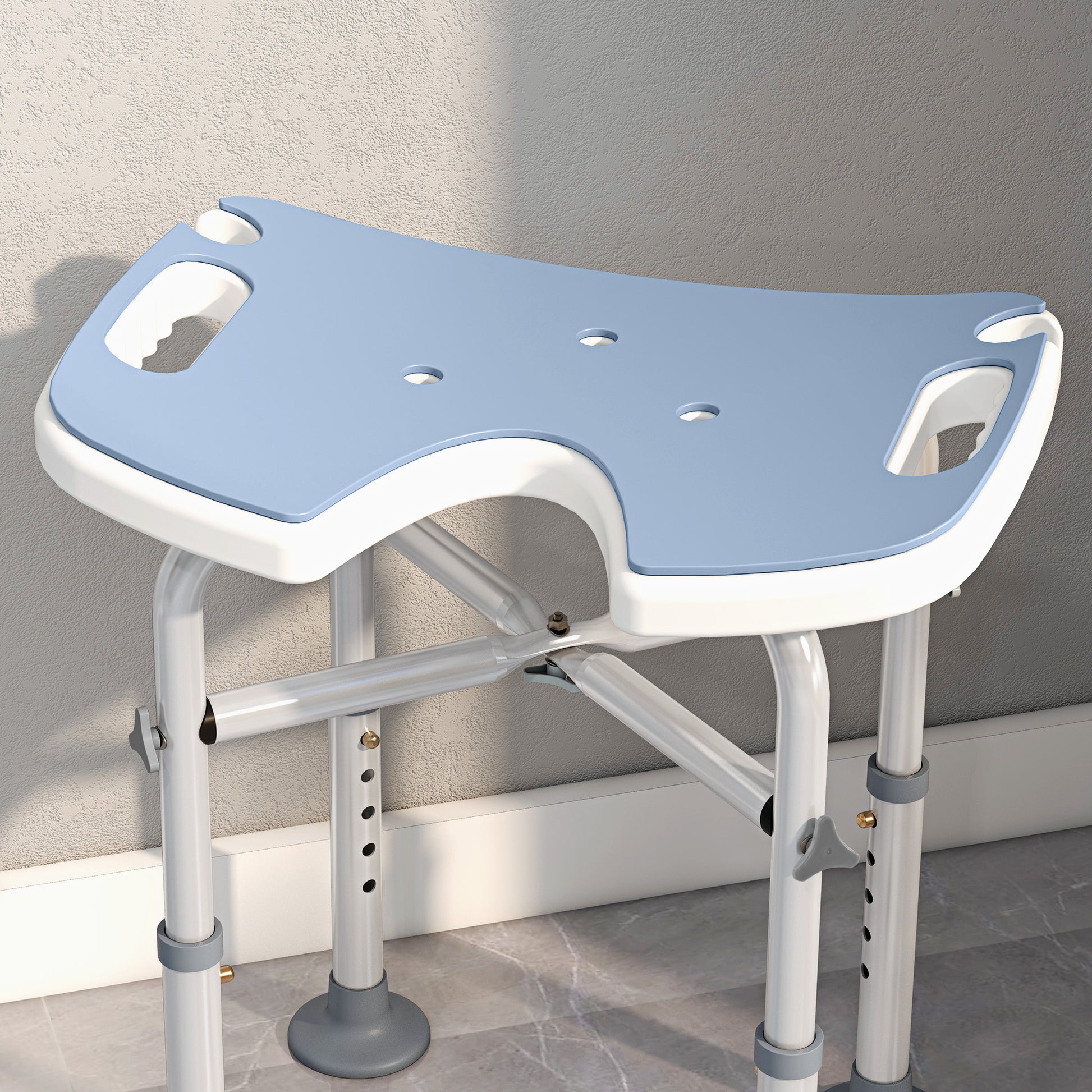 HOMCOM 39-51.5cm 'U' Seat Padded Shower Stool in Light Blue-7