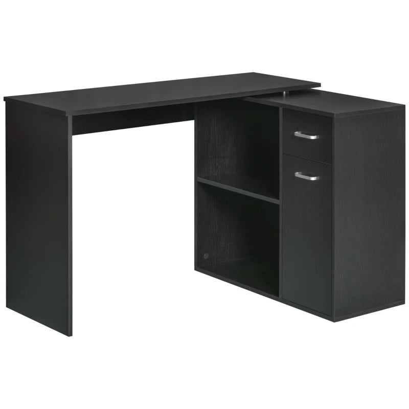 L-Shaped corner computer desk Table Study Table PC Workstation with Storage Shelf Drawer Home Office Black | HOMCOM-0