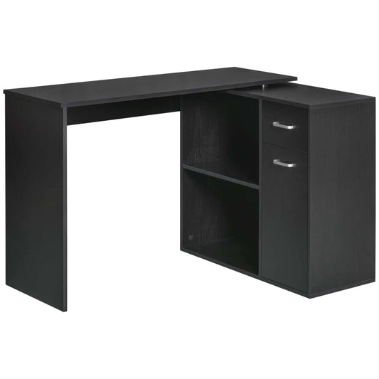 L-Shaped corner computer desk Table Study Table PC Workstation with Storage Shelf Drawer Home Office Black | HOMCOM-0