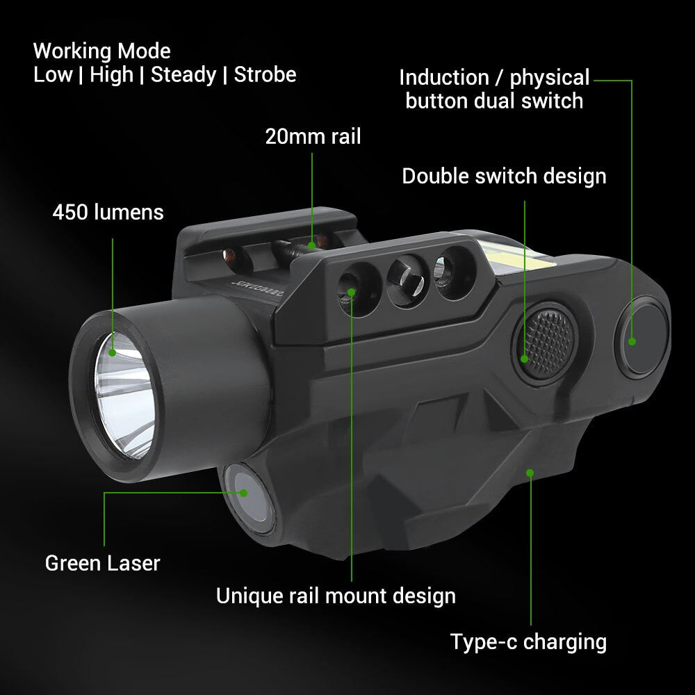 500 Lumens Pistol Light Blue/Green Laser Flashlight Airsoft-4