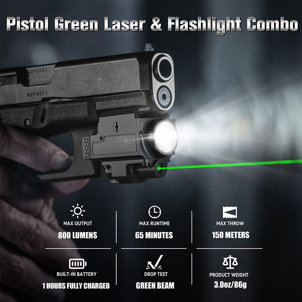 800 Lumens Pistol Light with Green Laser Tactical LED Airsoft-5