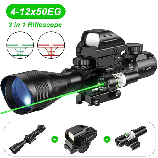 4-12x50EG Tactical 3 in 1 Scopes with Red Green Laser Sight Airsoft-0