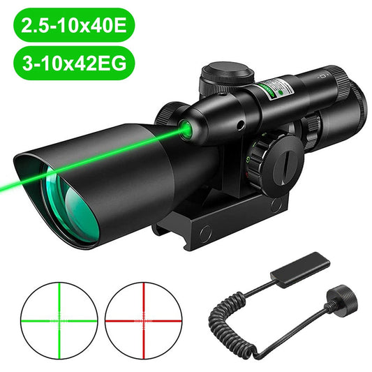 2.5-10x40E Red & Green Illuminated Rifle Scope Mil-dot Gun Scope Green Laser-0