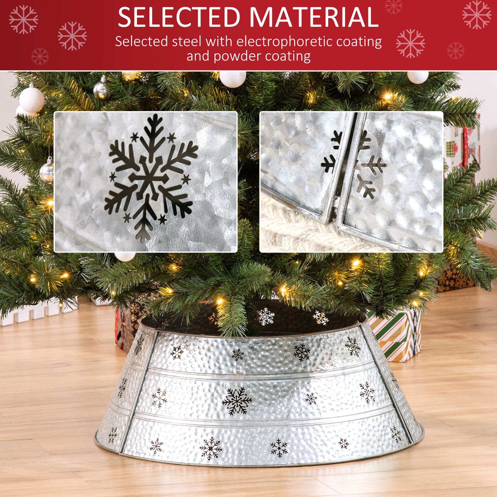 HOMCOM 66cm Christmas Tree Base Cover, Christmas Tree Collar with Hollow Snowflake Pattern for Holiday, Party, Silver-3