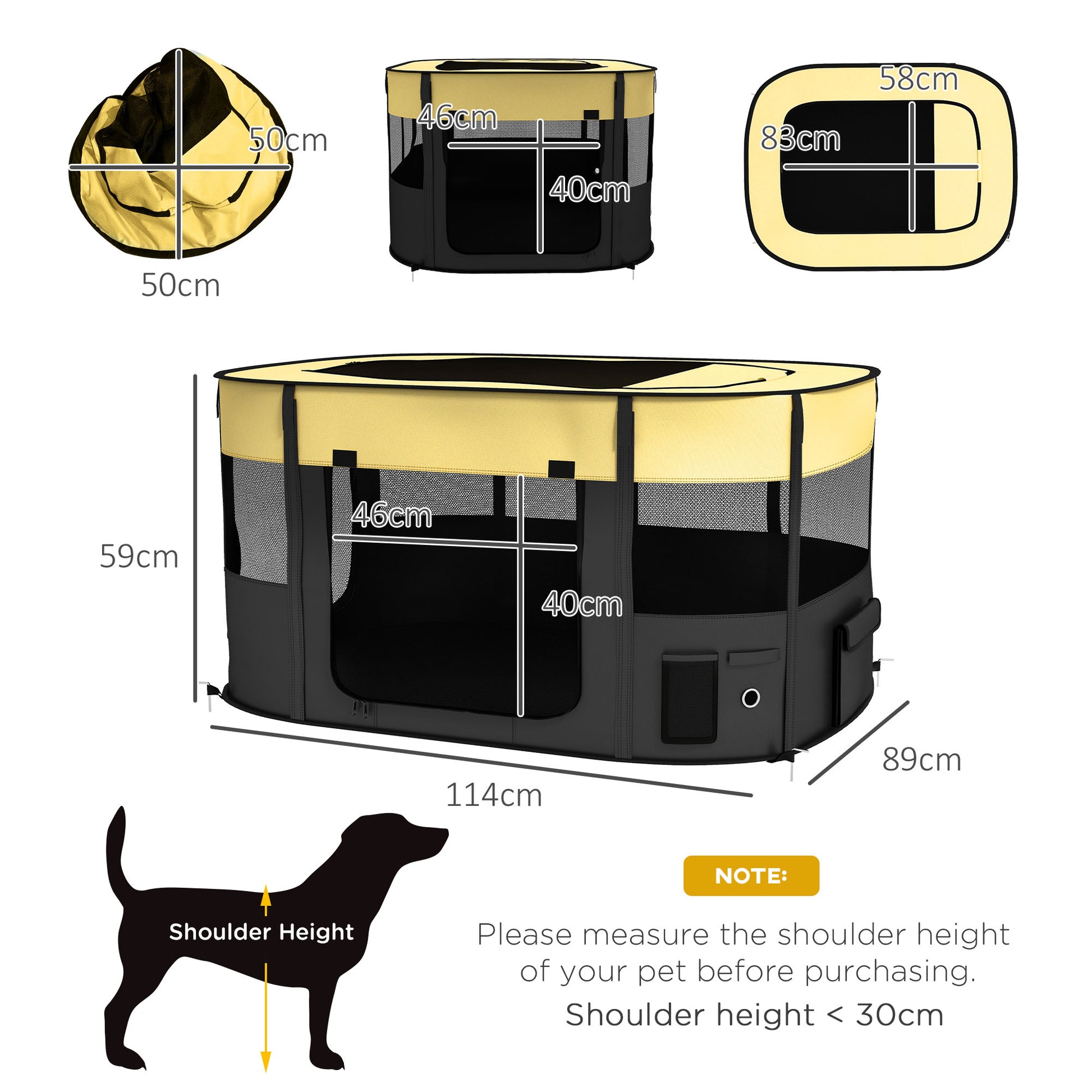 Foldable Dog Pen with Storage Bag for Indoor/Outdoor Use, Yellow | PawHut-1