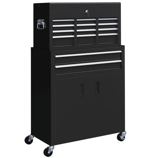 HOMCOM Portable Tool Box, Metal Tool Chest on Wheels with 6 Drawers for Garage and Workshop in Black-0