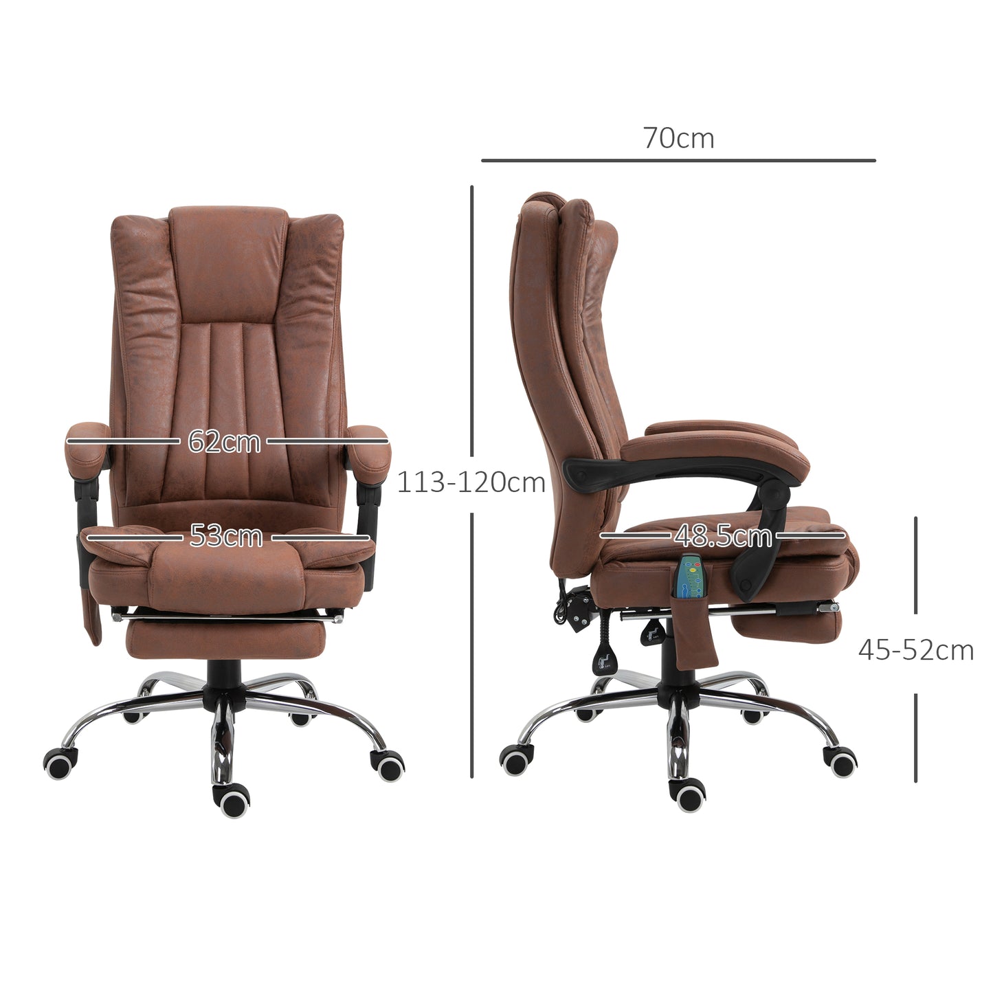 High Back Vibration Massage Office Chair, Executive Office Chair, Heated Reclining Leathaire Fabric Chair w/ Footrest, Brown | Vinsetto-1