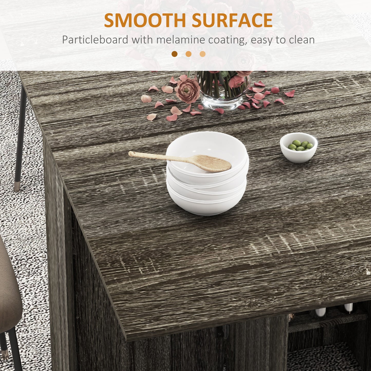 Grey Folding Kitchen Table with 2-tier Shelves, Rolling Casters, Drop Leaf Dining Table for Small Spaces | HOMCOM-5