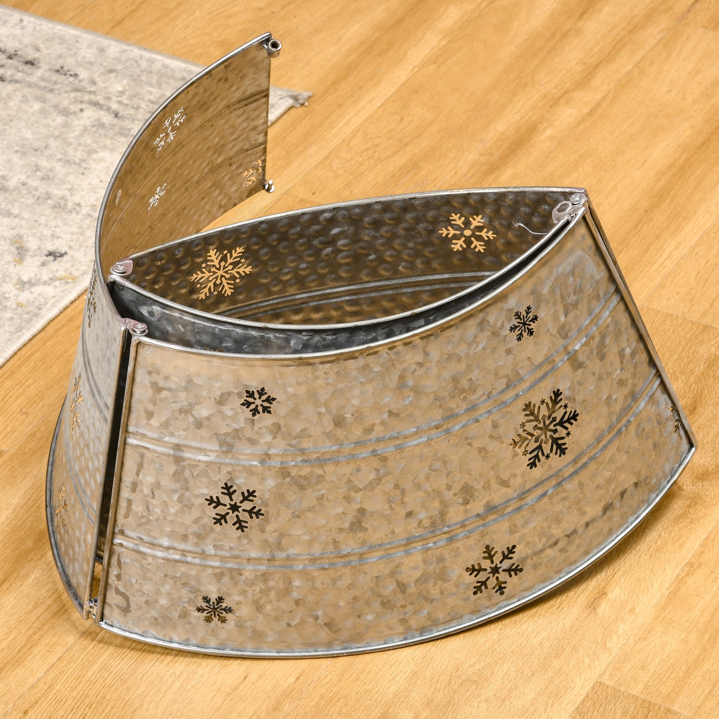 HOMCOM 66cm Christmas Tree Base Cover, Christmas Tree Collar with Hollow Snowflake Pattern for Holiday, Party, Silver-7
