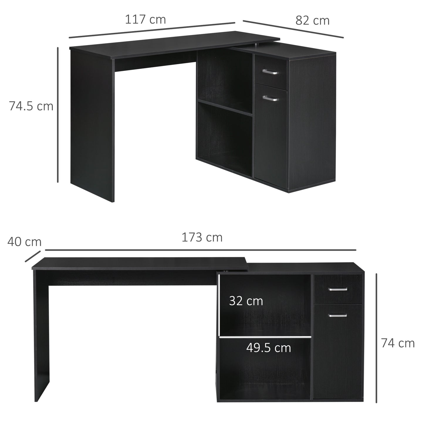L-Shaped corner computer desk Table Study Table PC Workstation with Storage Shelf Drawer Home Office Black | HOMCOM-1